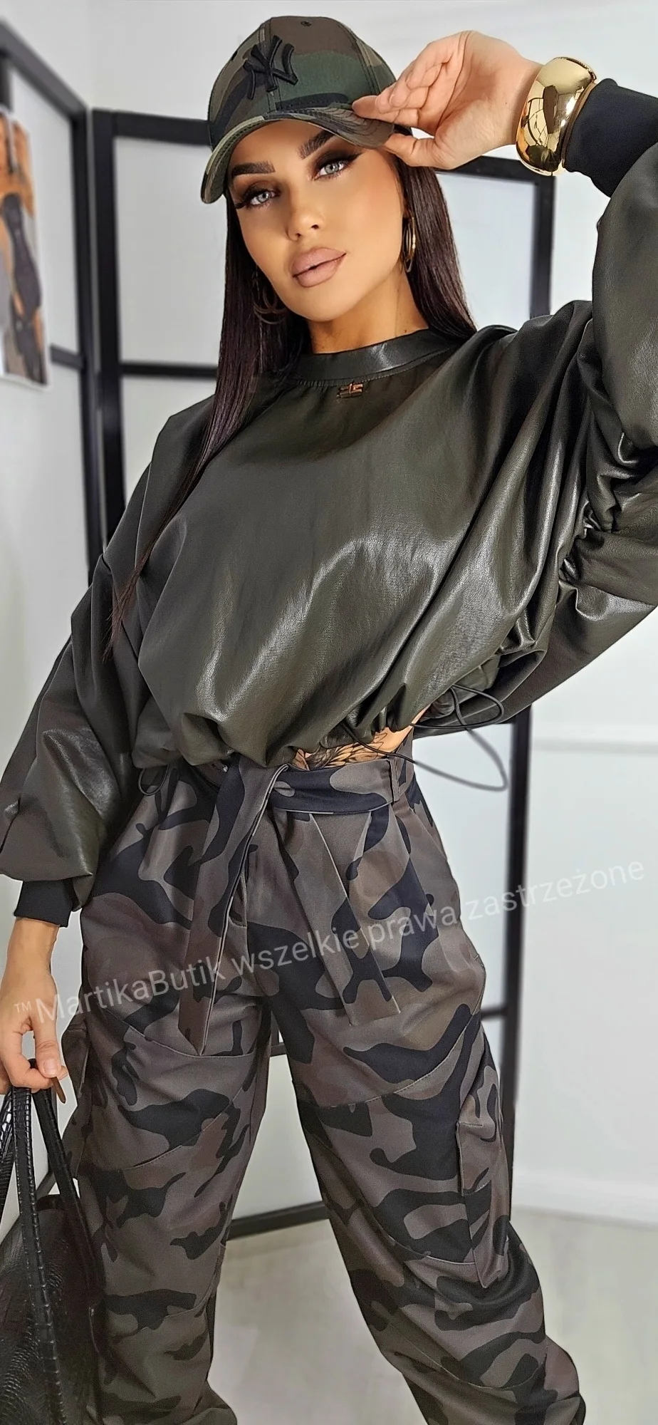 Bluza skórzana olivka LAVESTINO