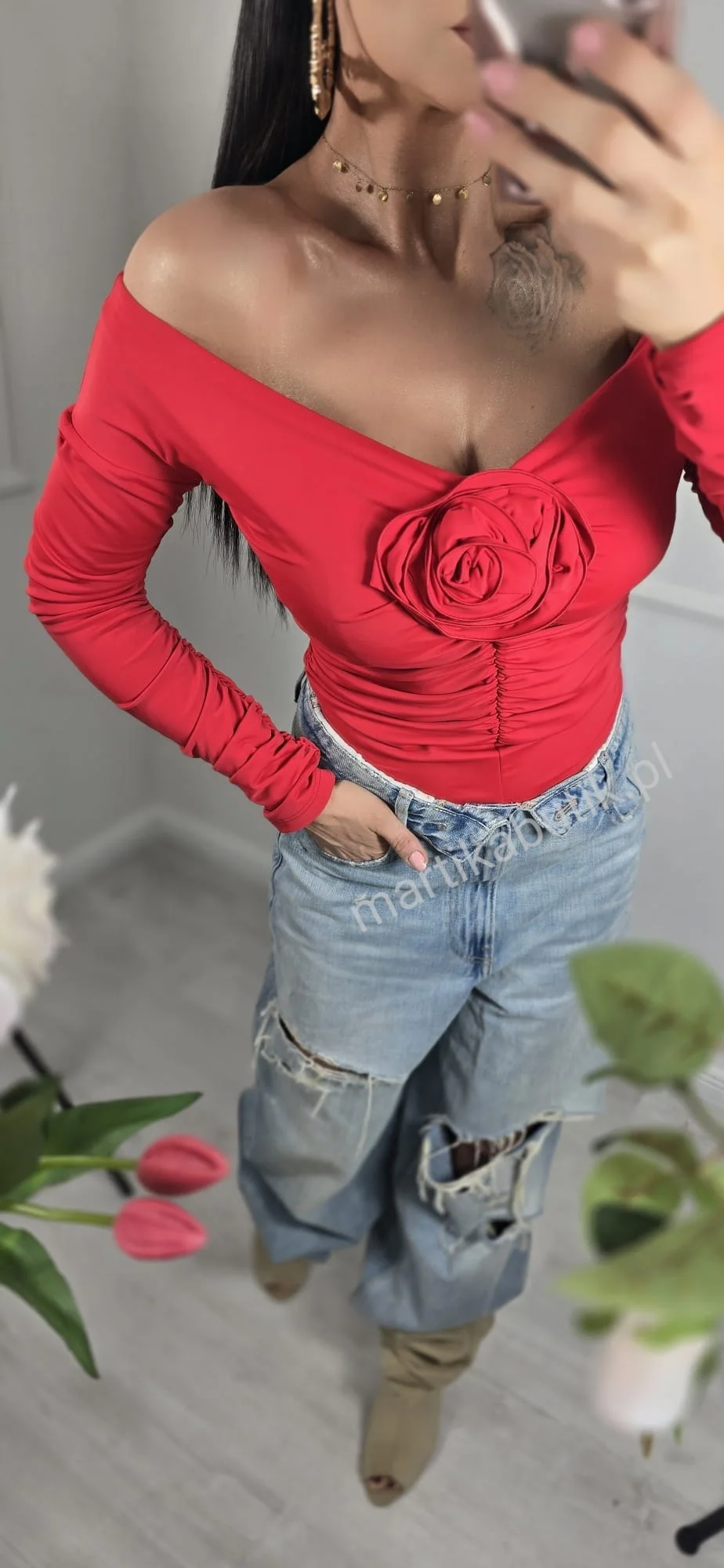 Bluzka z różą czerwona La Diva