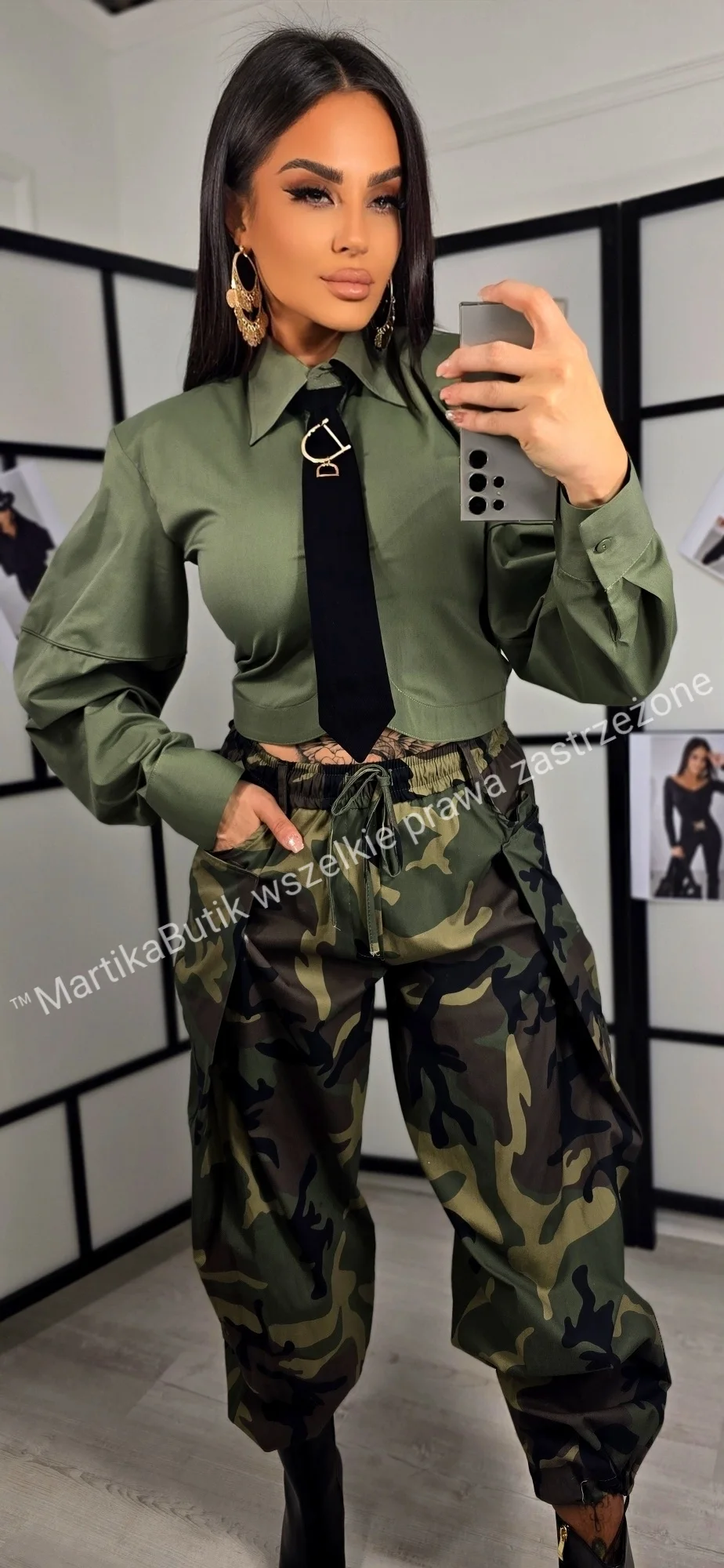 Koszula D'or z krawatem khaki