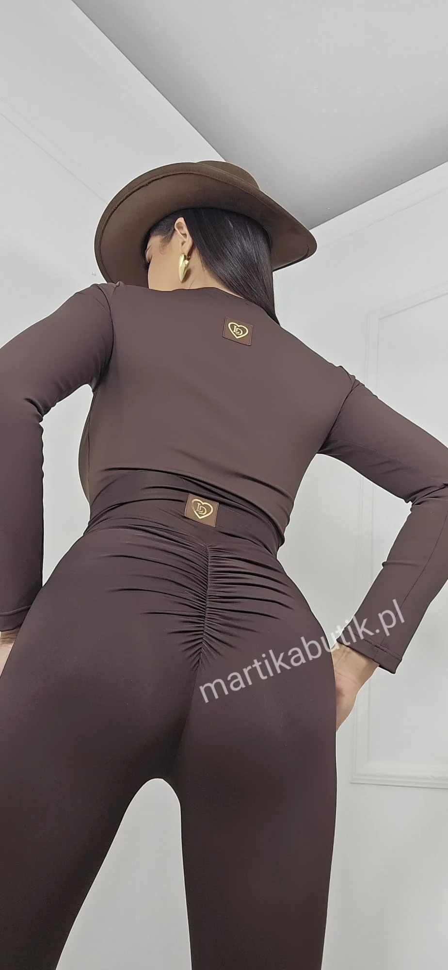 Legginsy wysoki stan ZIP czekolada La Diva