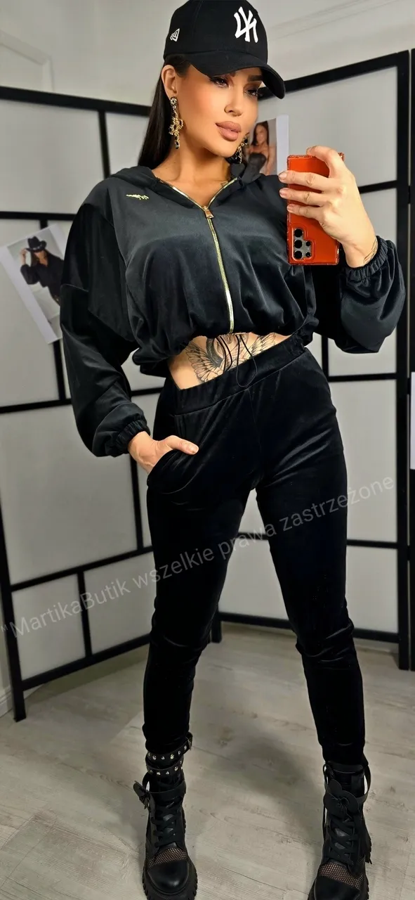 Dres welurowy VELVET wąska nogawka czarny