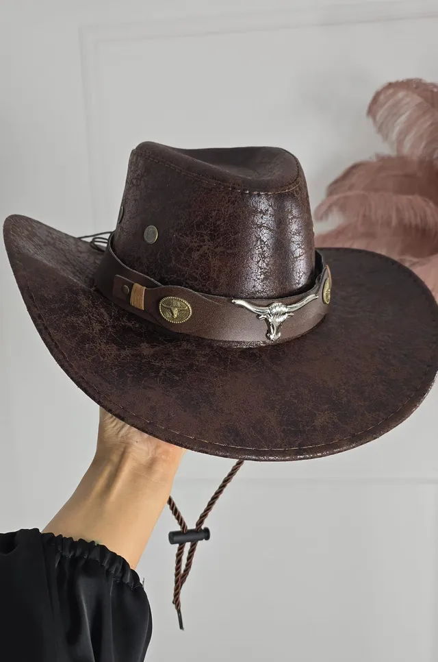 Kapelusz Texas ekoskóra czekolada