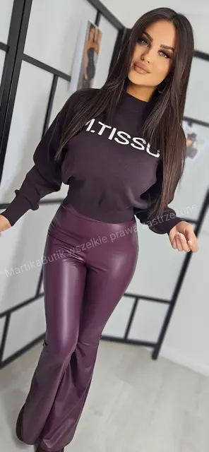 Legginsy skórzane dzwony bordowe M.TISSU
